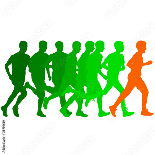Set of silhouettes. Runners on sprint  men. vector illustration