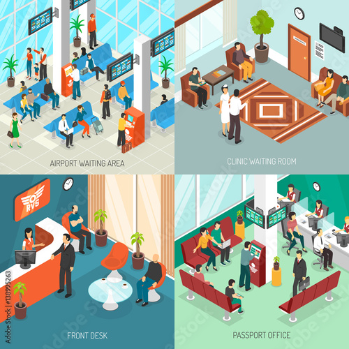Isometric Waiting Areas Set