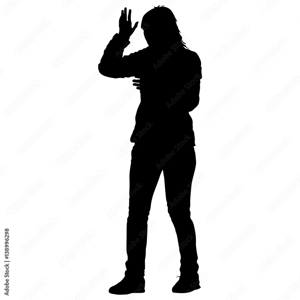 Black silhouettes of beautiful woman on white background. Vector