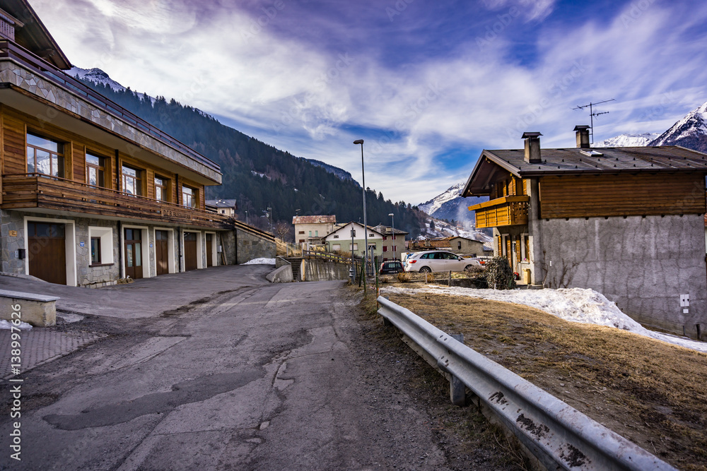 Snow in the Small Town of Bormio and its Mountains, Valtellina, Italy Snow in the Small Town of Bormio and its Mountains, Valtellina, Italy