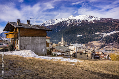 Snow in the Small Town of Bormio and its Mountains, Valtellina, Italy