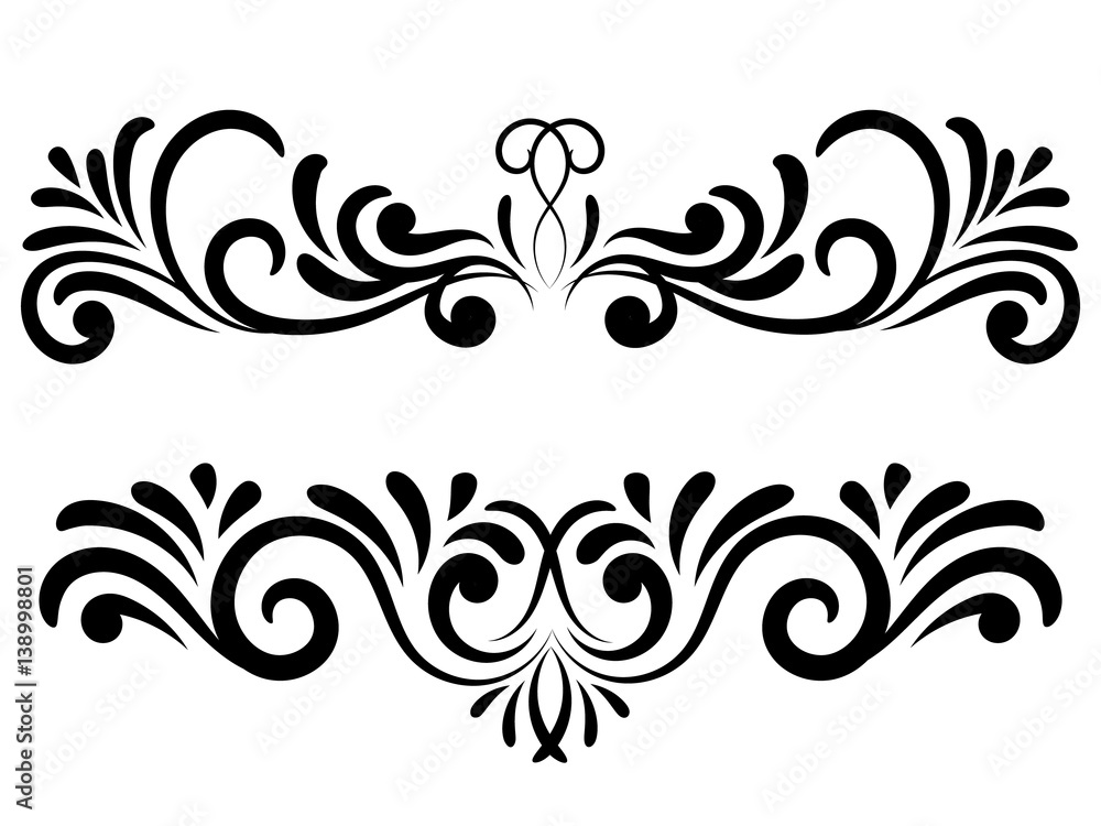 Set of black and white floral ornament for design. Tattoo floral ornament.