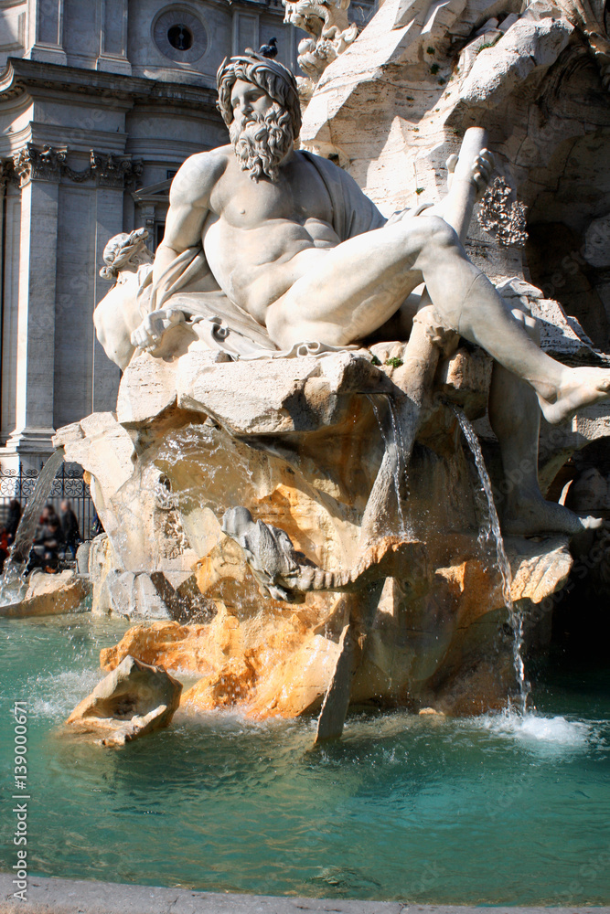 Italy, Rome Piazza Navona, the fountain of four rivers designed by G.L.Bernini.