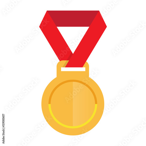 award gold medal with red ribbon, vector icon