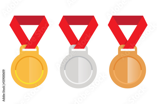 Set vector flat icons gold silver and bronze medal