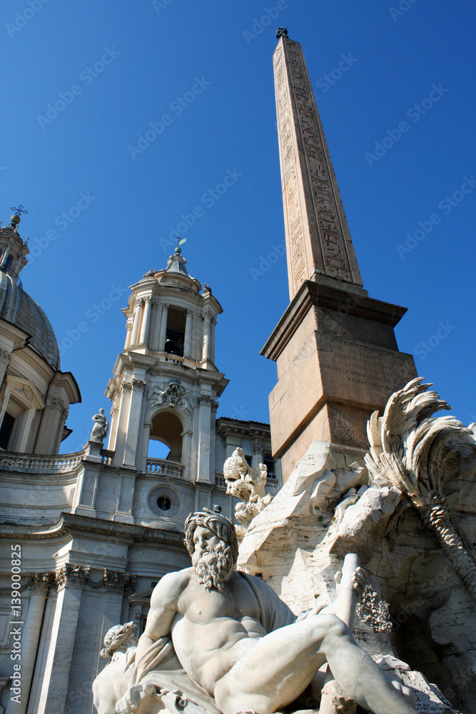 Italy, Rome Piazza Navona, the fountain of four rivers designed by G.L.Bernini.