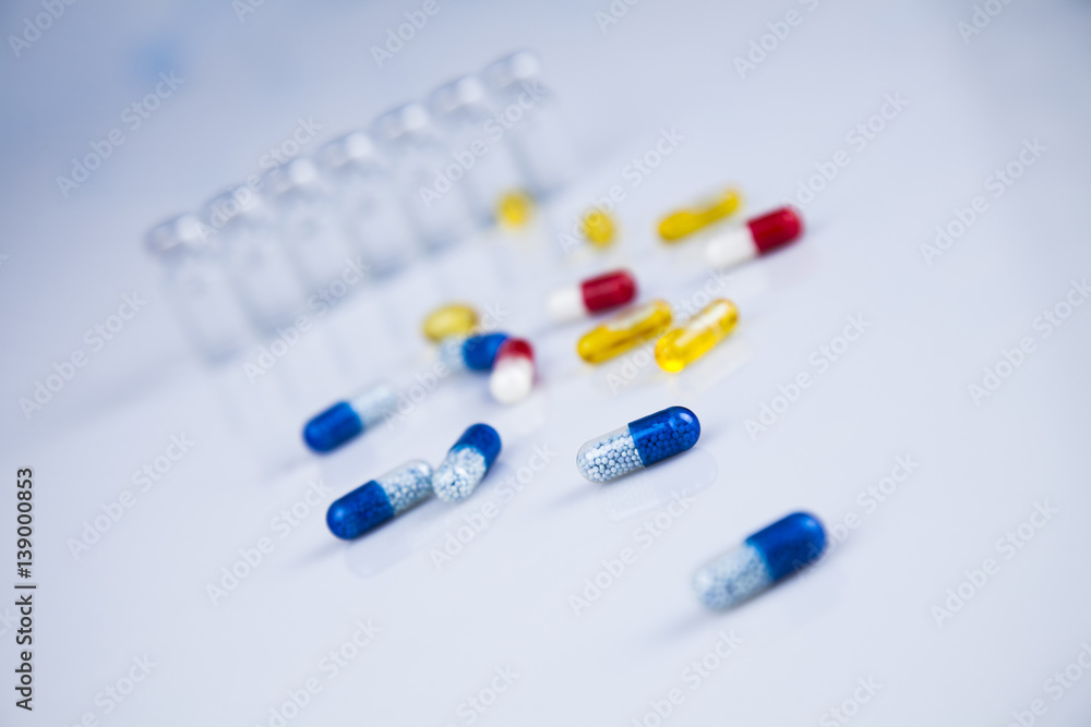 Healthy, Close up of Pills, Tablets, Capsule, Medical background Healthy, Close up of Pills, Tablets, Capsule, Medical background