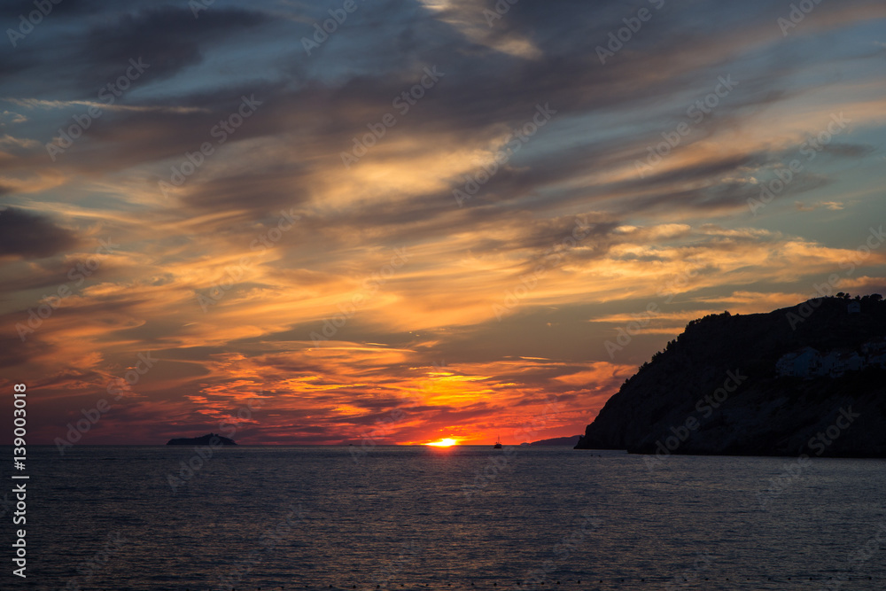 View of a beautiful sky at sunset in Dubrovnik, Croatia. Copy space.