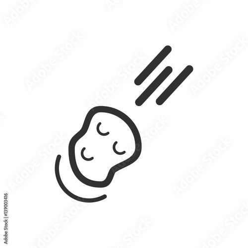 black and white Vector illustration in flat design of space meteorite falling