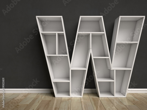 Letter W shaped shelves 3d rendering photo