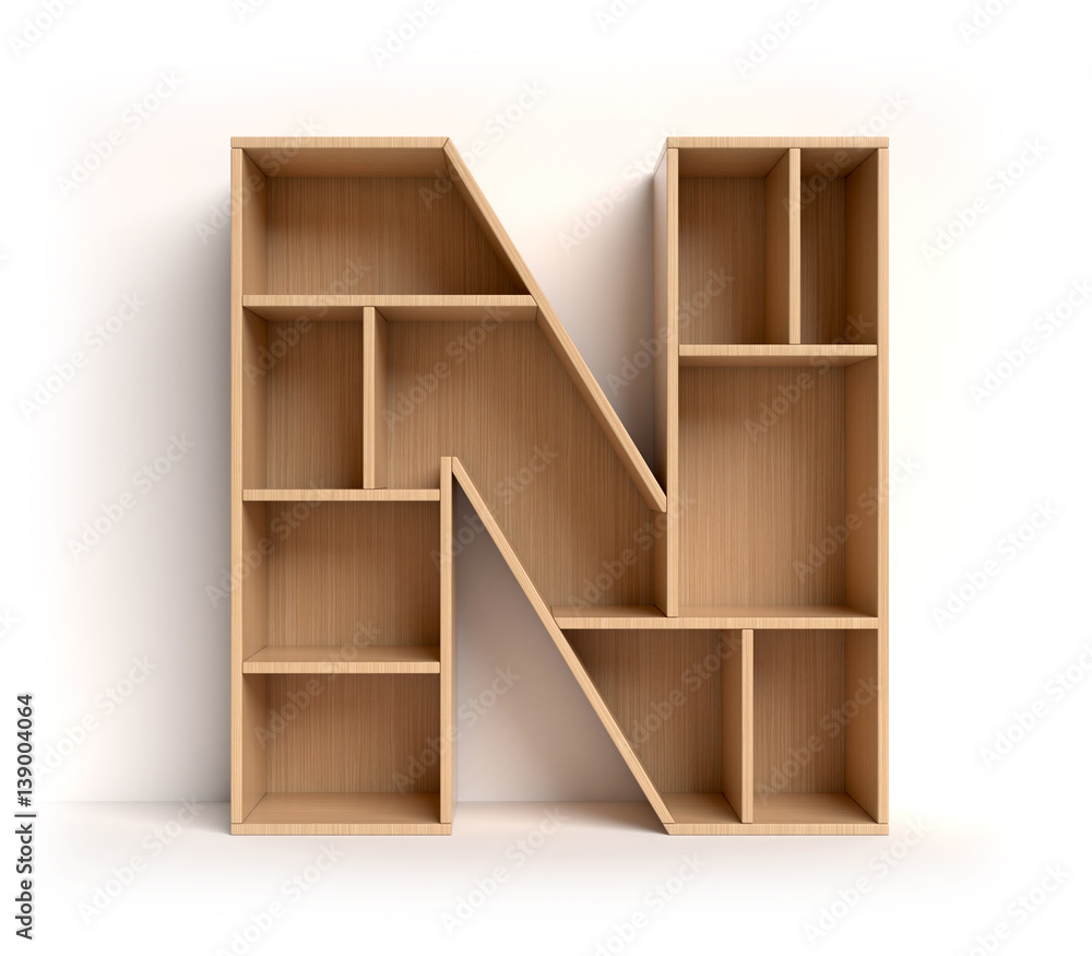 Shelf font 3d rendering letter N