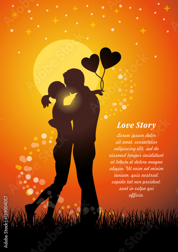 Lovers kissing couple sihouette