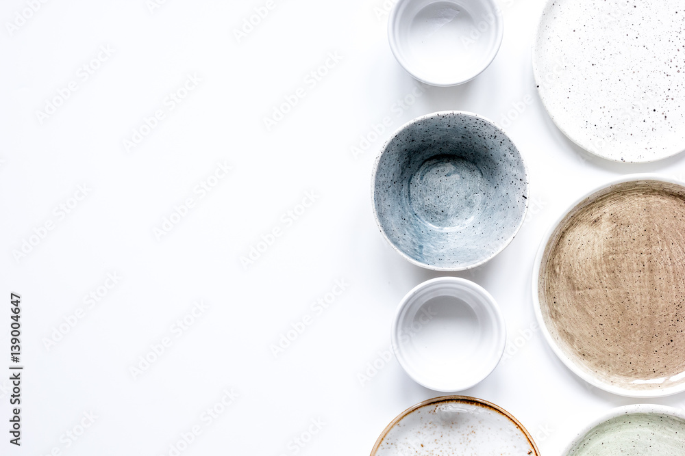 ceramic tableware top view on white background mock up ceramic tableware top view on white background mock up