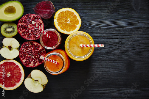 sliced ingredients and freshly pressed juiced and smoothies organic lifestyle photo