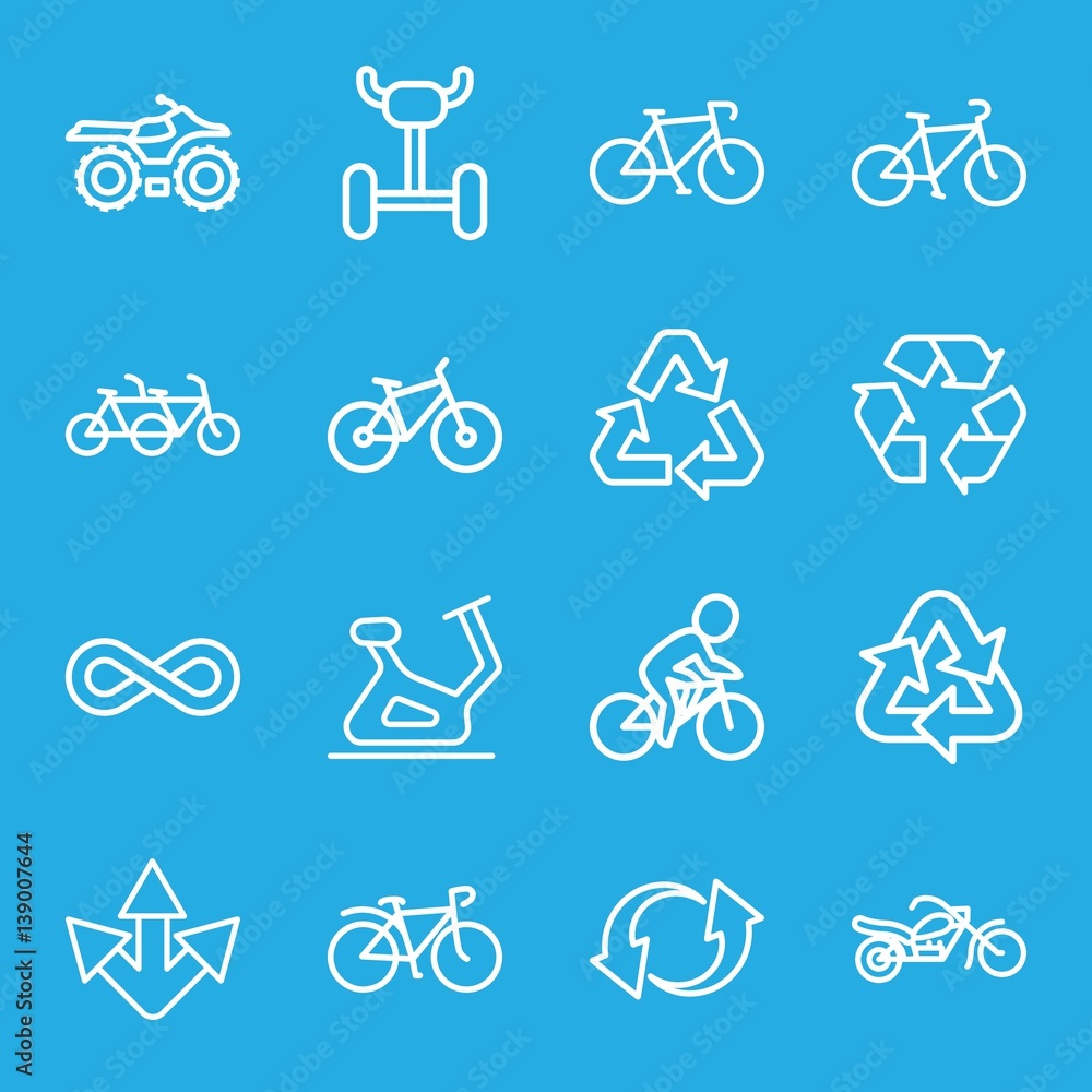 Set of 16 cycle outline icons Set of 16 cycle outline icons