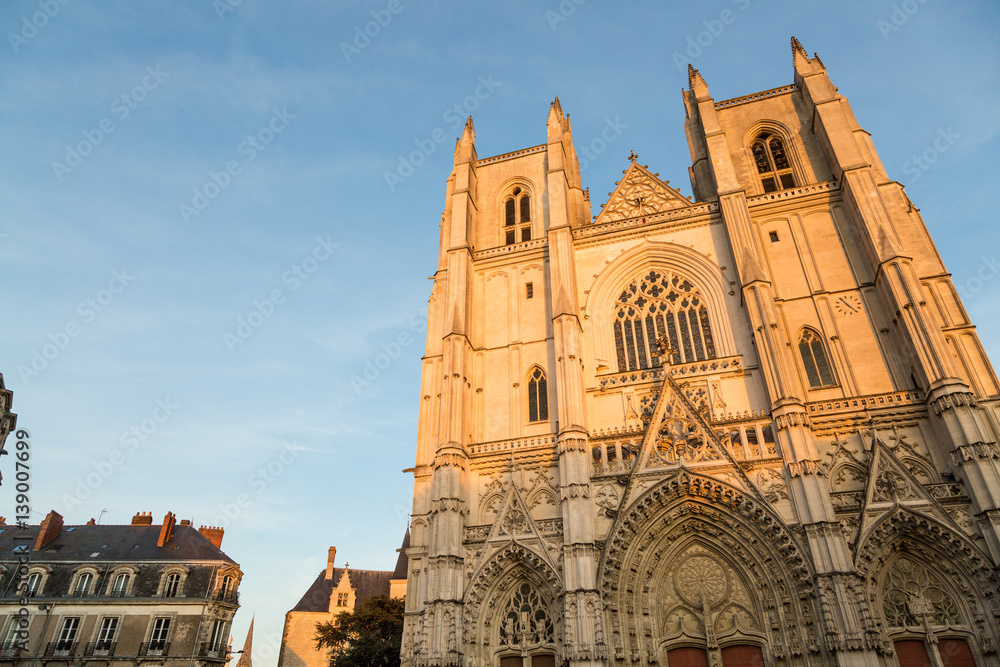 Facade of gothic cathedral in Nantes, France