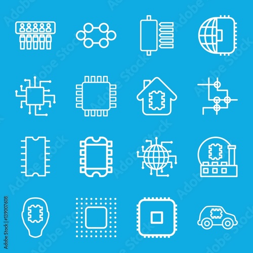 Set of 16 cpu outline icons