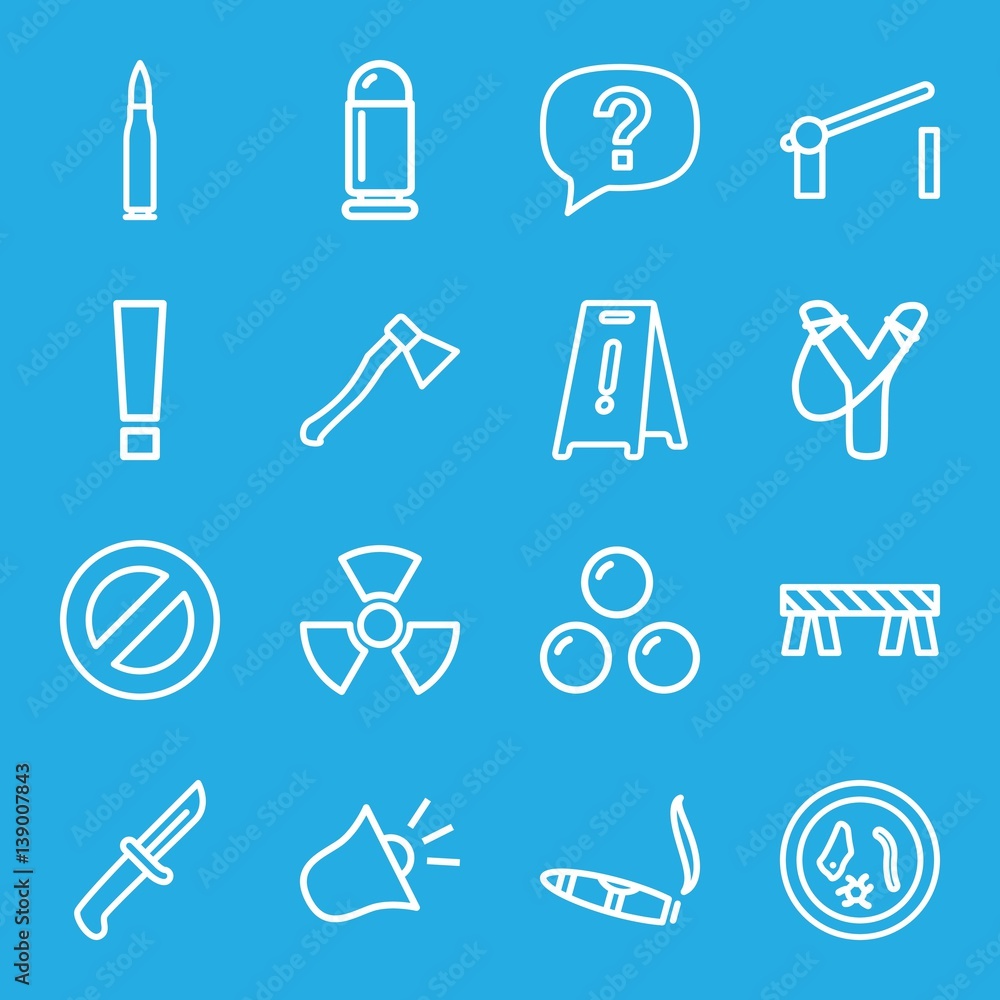 Set of 16 danger outline icons Set of 16 danger outline icons
