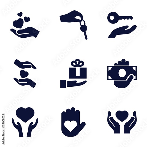 Set of 9 giving filled icons