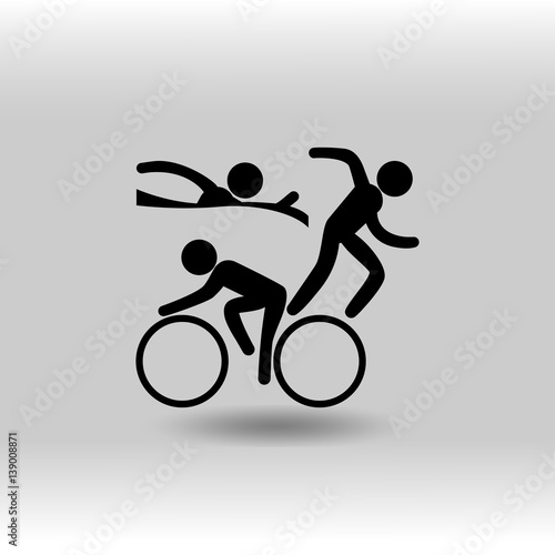 eps 10 vector Triathlon sport icon. Summer sport activity pictogram for web, print, mobile. Black athlete sign isolated on gray. Hand drawn competition symbol. Graphic design clip art illustration