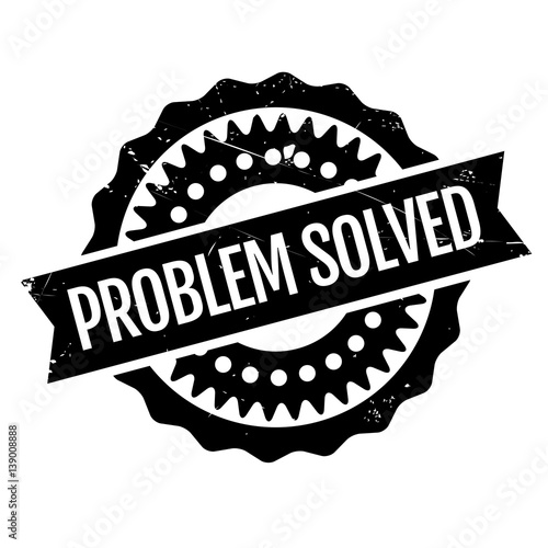 Problem Solved rubber stamp. Grunge design with dust scratches. Effects can be easily removed for a clean, crisp look. Color is easily changed.