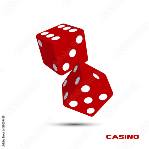 Pair of red casino dice isolated on white background. Casino Dice Vector Illustration.