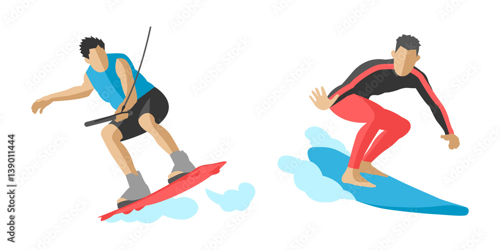 Obraz premium Vector jumping extreme athletes silhouettes illustration life skateboard set speed skydiver skateboarder roller skate wakeboard surfing flyboard