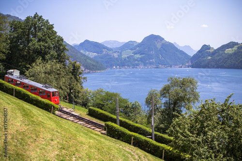 Red cogwheel train in Lucerne, Switzerland