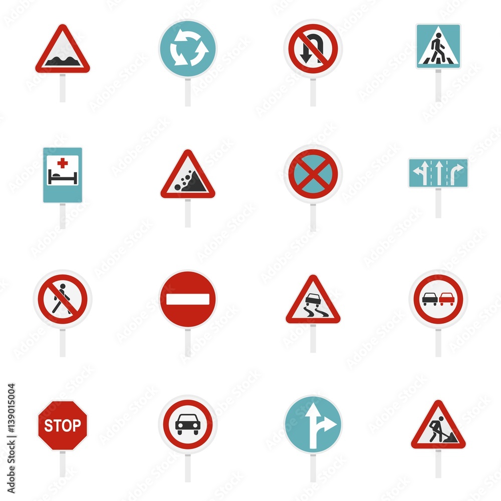 Different road signs set flat icons Different road signs set flat icons