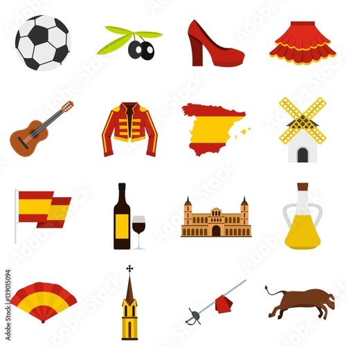 Spain travel set flat icons