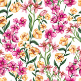 Seamless Pattern of Watercolor Yellow and Pink Flowers