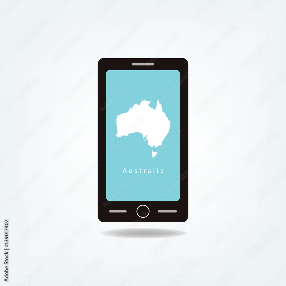 Australia Map On Mobile Phone Screen Using For Business, Education or Presentation Australia Map On Mobile Phone Screen Using For Business, Education or Presentation
