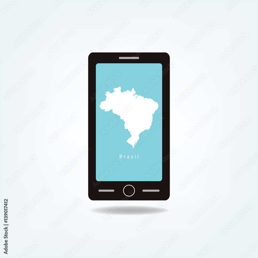 Brazil Map On Mobile Phone Screen Using For Business, Education or Presentation Brazil Map On Mobile Phone Screen Using For Business, Education or Presentation