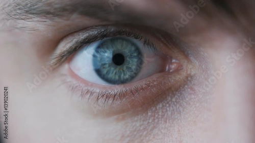 Close-up of a Male's Eye. The pupil narrows in slow motion photo