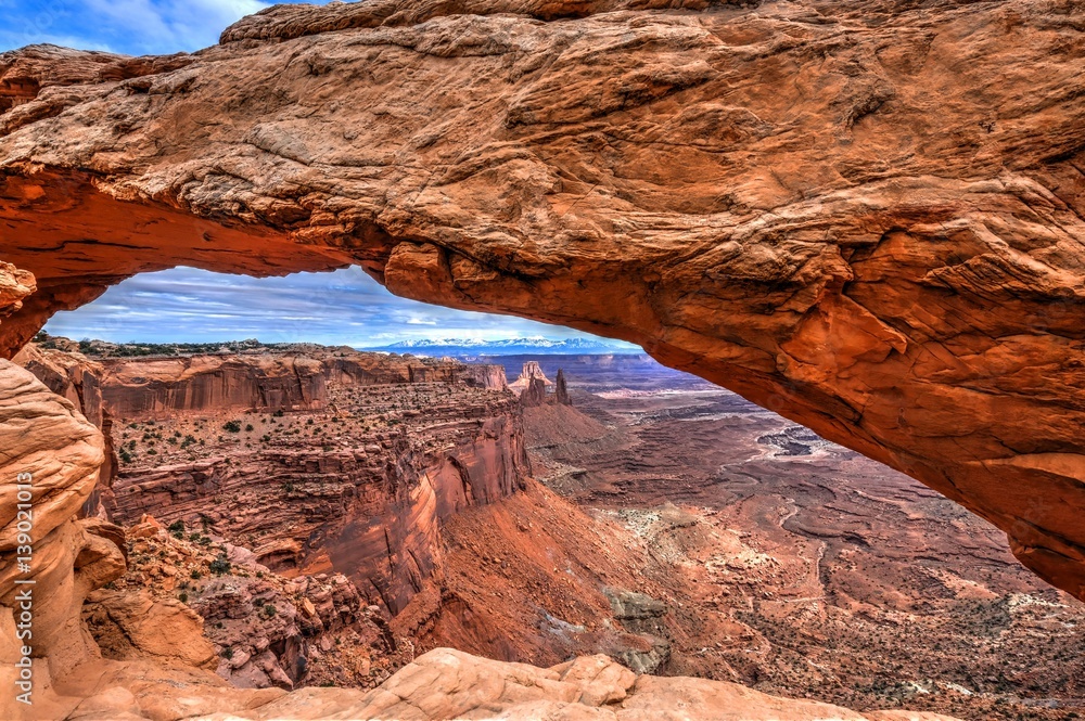 Close up view of Mesa Arch in Canyonlands National Park. Moab. Cedar City. Utah. United States.