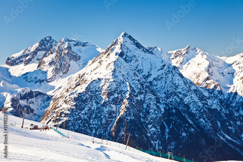 Slopes of ski resort in French Alps