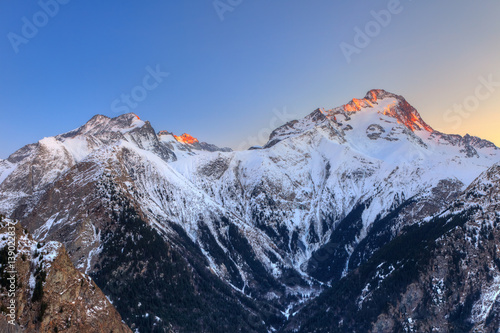 Peaks of French Alps at sunset