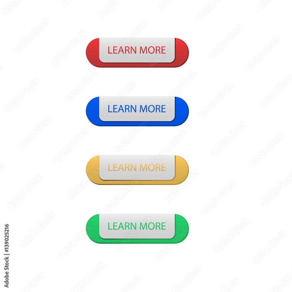 Set of Learn More Button. Isolated. Set of Learn More Button. Isolated.