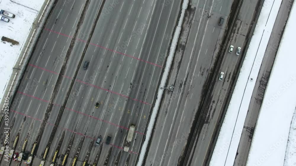 Multiband approach to the point of payment in the Western High Speed Diameter (WHSD) highway, St. Petersburg, Russia. Top view at winter, rotation
Multiband approach to the point of payment in the Western High Speed Diameter (WHSD) highway, St. Petersburg, Russia. Top view at winter, rotation