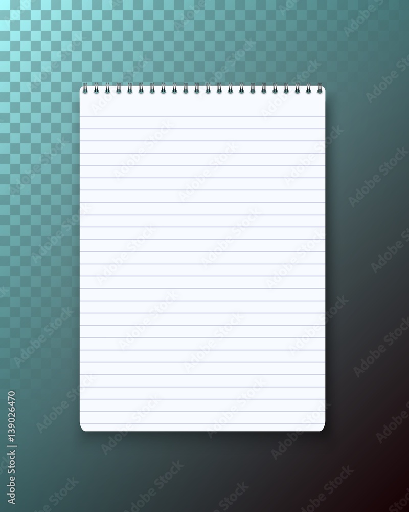 Illustration of Vector Notepad Isolated on Transparent Background. Photorealistic Paper Notebook Template. Used as Office Equipment, School Supply Illustration of Vector Notepad Isolated on Transparent Background. Photorealistic Paper Notebook Template. Used as Office Equipment, School Supply
