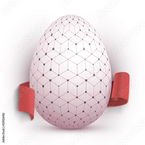 Illustration of Vector Easter Egg. Happy Easter Painted Vector Egg with Ribbon Banner and DOF Photography Effect Isolated on White Background