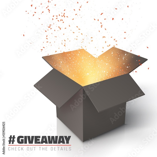 Illustration of Vector Box Isolated on White Background. Giveaway Competition Template. Open Box with Confetti Enter to Win Prize Concept