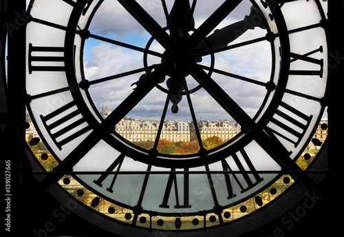 View through giant clock in Musee d' Orsay, Paris, France