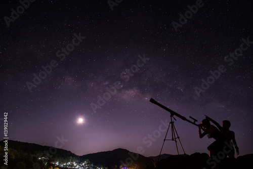 Milky Way galaxy, on the mountains.