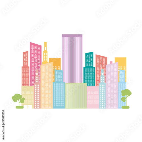 color builds with two trees icon, vector illustraction design