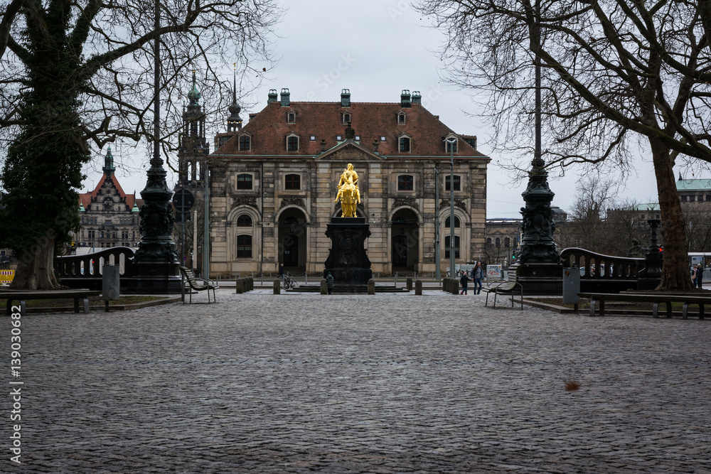 Dresden Golden Rider Outdoors Monument in Winter Overcast Weather