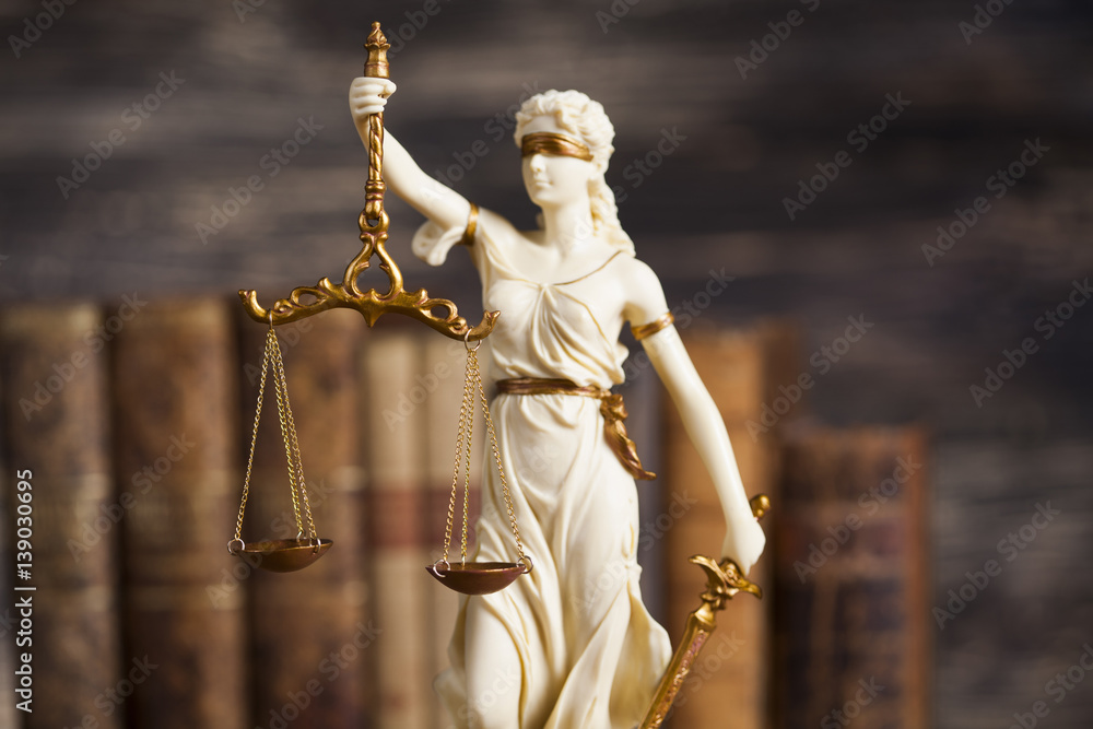 Statue of justice, burden of proof, law theme
