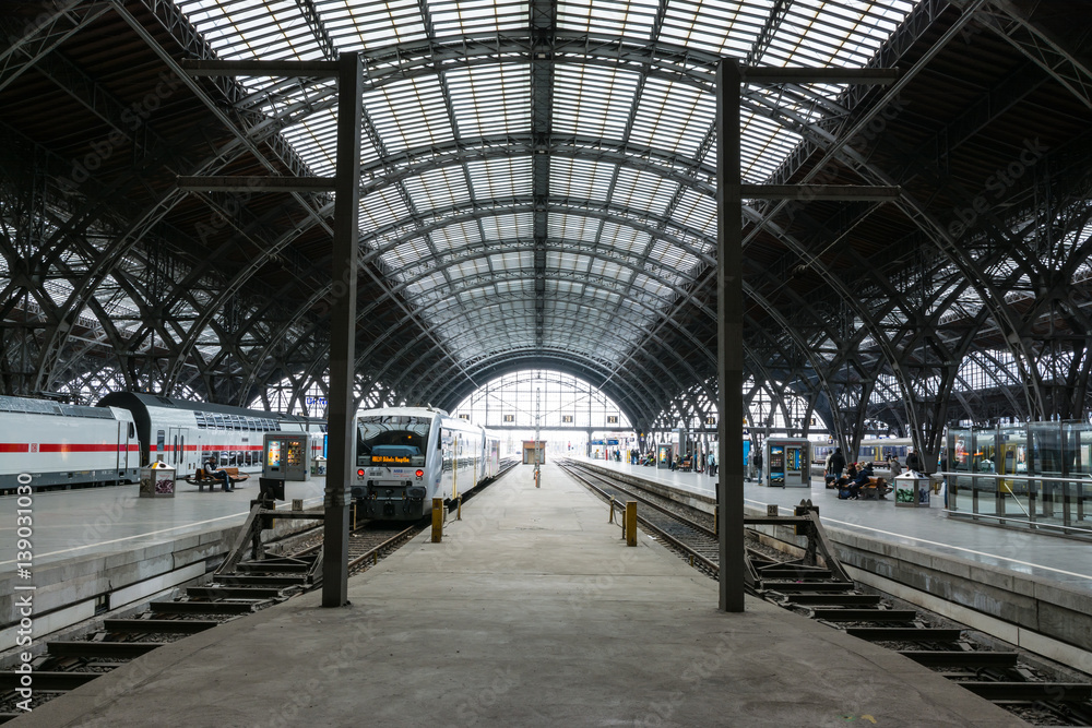 Obraz premium Leipzig Bahnhof Train Station Wireframe Structure Complex Abstract Architecture Ceiling White Cold Open Large Arch