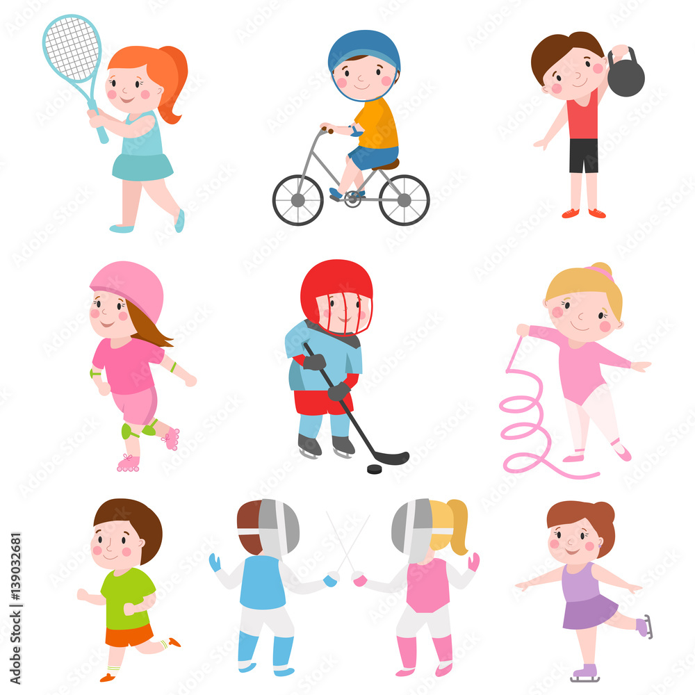 Young kids sportsmens future roller skates gymnastics isolated on white and children young winners after sport school team players vector illustration. Young kids sportsmens future roller skates gymnastics isolated on white and children young winners after sport school team players vector illustration.