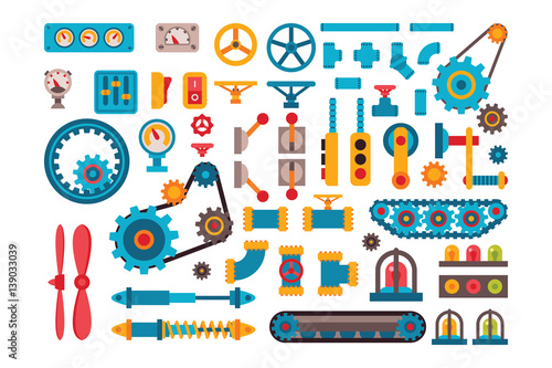 Machine parts different mechanism vector illustration.